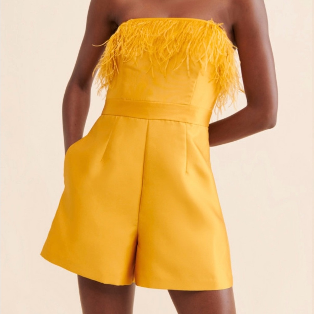 Faux yellow feather romper